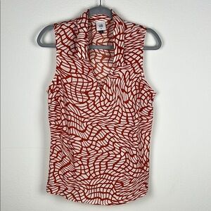 CAbi Red and White Fitted Sleeveless Blouse Women’s Medium